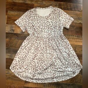 Leopard Print Cinch Waist Tshirt Dress